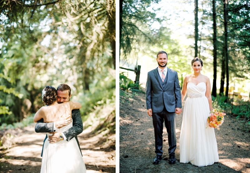 Portland Oregon wedding photographer first look in a forest