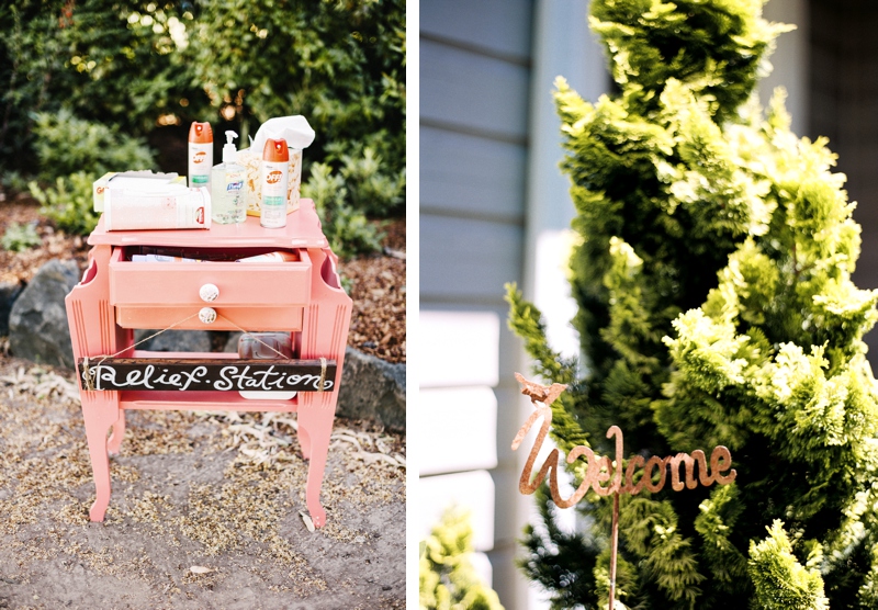 Relief station at an outdoor summer farm wedding in Oregon