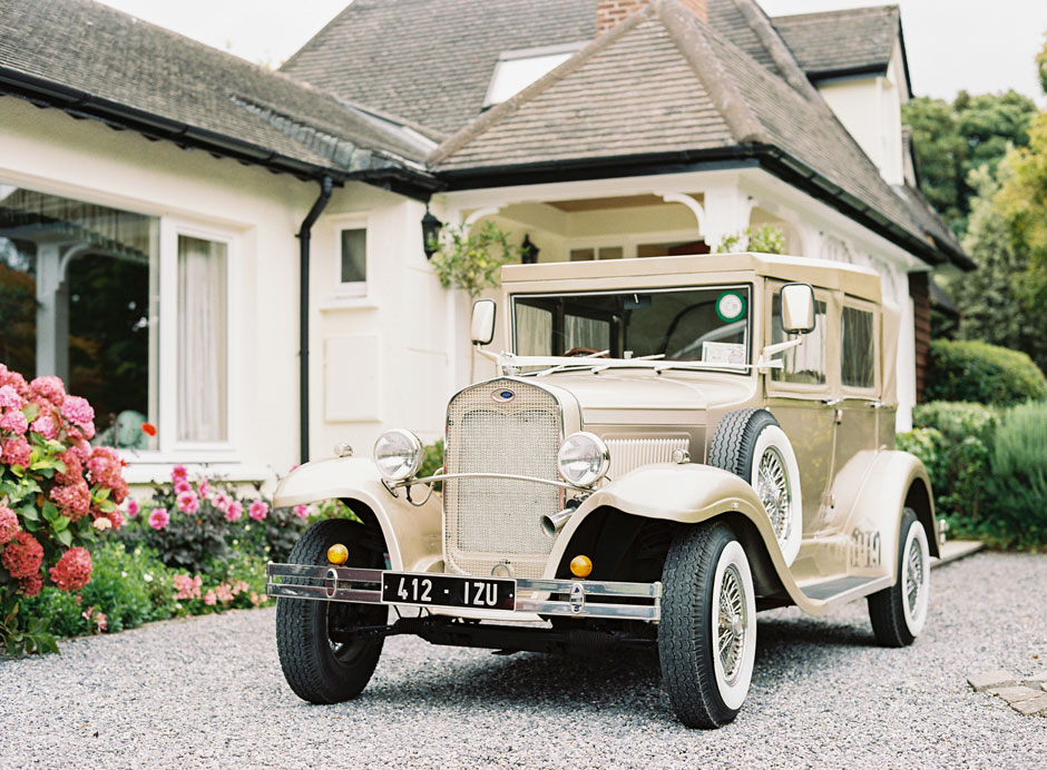 Ford Model A wedding car in front of the bride's house